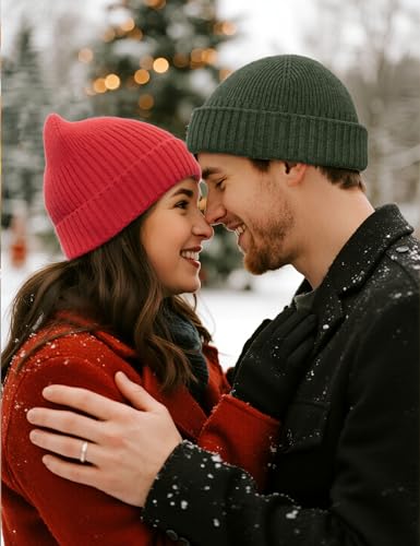 vidsel 50% Wool Double Cuff Beanie Hat for Men Women, Warm Winter Knit Cap - color: Red