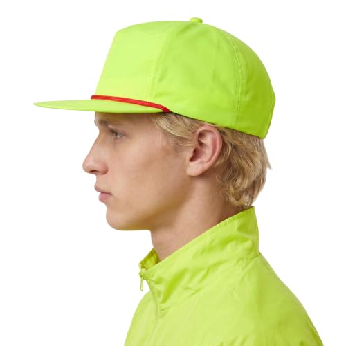 TOPTIE 5-Panel Rope Snapback Baseball Cap, Adjustable Flat Brim Hat, Quick Dry Soft Top Cap for Men Women Outdoor - color: Yellow/Red