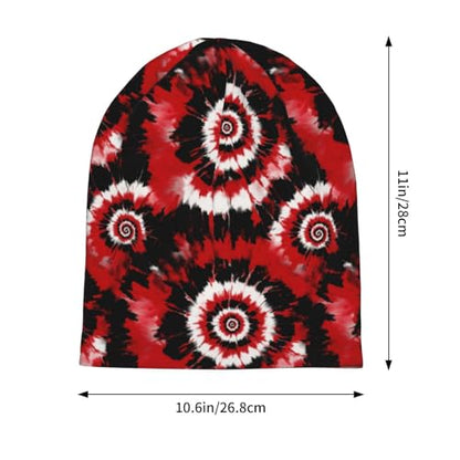 Slouchy Beanie Hat Skull Cap Chemo Headwear Baggy Hats for Men Women Running Cycling - color: Black Red Tie Dye
