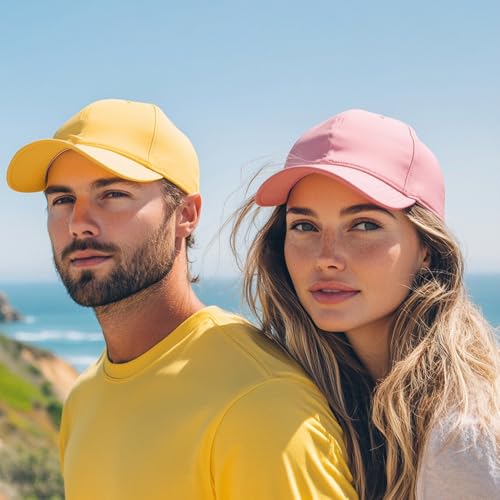 12 Pack Seamless Baseball Caps Wholesale Bulk - No Center Seam, DIY Friendly, Adjustable Breathable Lightweight for Men Women - color: Pink