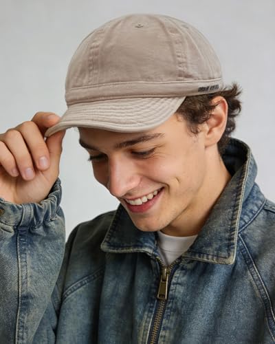CLAPE Short Brim Hats for Men, Low Profile Soft Cotton Unstructured Dad Hat - color: Dy06-beige