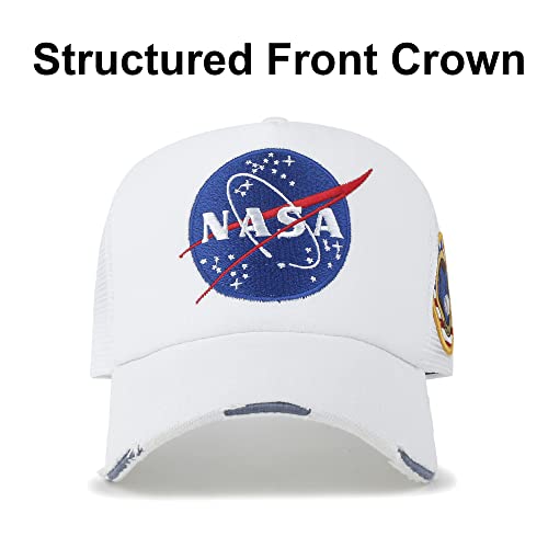 ililily NASA Meatball Logo Embroidery Baseball Cap Apollo 1 Patch Trucker Hat - color: White - Premium, size: Large