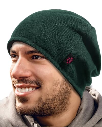 Lvaiz Winter Fleece Lined Beanie Hat for Men Women Reversible Skull Cap - color: Dark Green+black