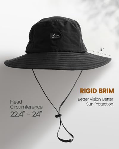 Hat Hut Hiking Hat, UPF50+ Wide Brim Sun Bucket Hats for Men Women, UV Protection, Fishing Outdoor Safari - color: Black