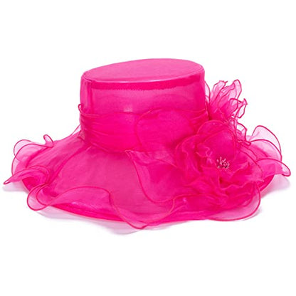 Lawliet Womens Dressy Wide Brim Church Wedding Occasion Sun Hat A613 - color: Hot Pink