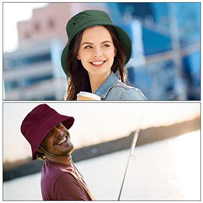 SATINIOR 4 Pcs Bucket Hat Summer Cotton - color: Wine Red, Xmas Green, Grey Khaki,navy Blue, size: Medium