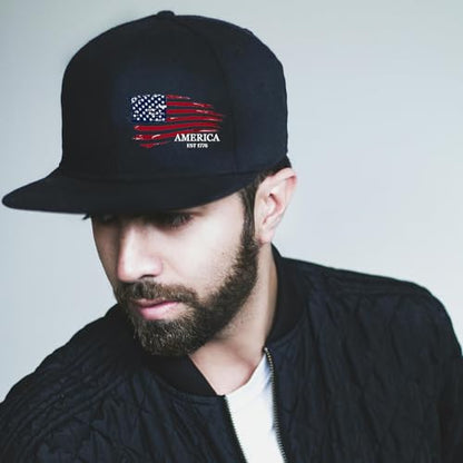 Snapback Hats for Men Flat Bill Brim Hats for Men Skeleton Skull Fitted Hat for Mens Black Baseball Hat Hip Hop ﻿ - color: American Flag