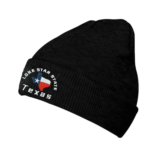 Black Beanie Hat for Men Women Embroidered Knit Winter Beanies Cap - color: Texas