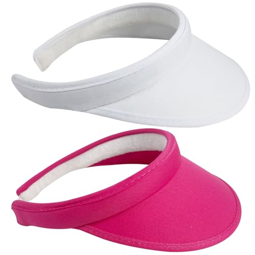 2 Pack Sun Visor Hats Women Men Clip On Wide Brim Visors Hat Outdoor Sports Golf Beach Travel Tennis Caps - color: White Pink