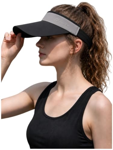 Sun Visor Hat for Men Women, Cooling Sport Visor with Wide Brim, UPF 50+ Adjustable Running Hat for Outdoor - color: Blackgray