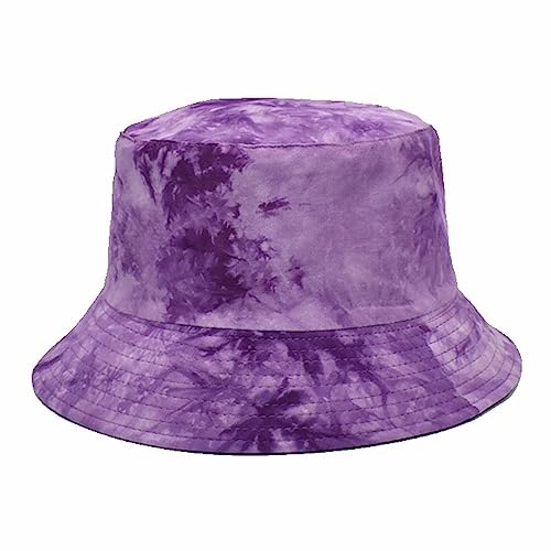 Tie Dye Bucket Hat Reversible Cotton Multicolored Fisherman Cap Packable Sun Hat - color: Purple
