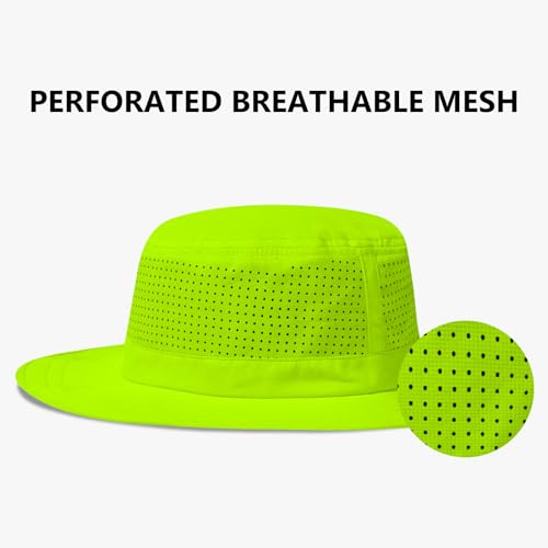 UPF 50+ Bucket Sun Hat with Laser Perforated Mesh Cooling Adjustable Breathable Lightweight for Outdoor Men Women - color: Black & Fluorescent Yellow