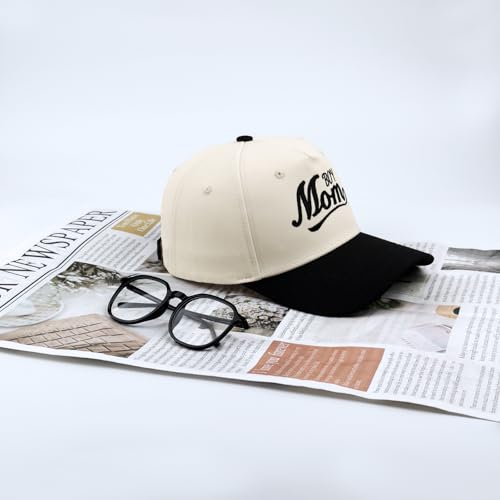 Embroidered Baseball Cap, Cotton Dad Hat, Fun & Heartfelt Stitching, Adjustable Casual Outdoor Hat for Men Women - color: Boy Mom - Black/Beige