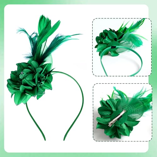 Pistha Fascinators Hats for Women, Fascinators Headband Pearl Mesh Feather Headpiece for Wedding Cocktail Tea Party Accessory - color: Green