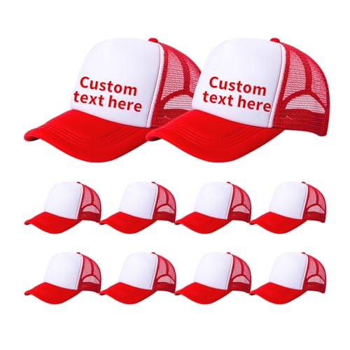10 Pack of Blank Trucker Hat Bulk Men and Women Hats Bulk DIY Graffiti Mesh Hat Hot Stamping Hats - color: Red White