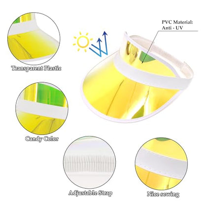Giovacker Womens Mens PVC Clear Colorful Sun Visor Hats - color: 1pcs Yellow With White Border