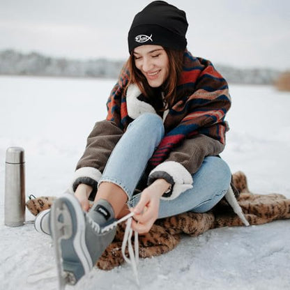 Black Knit Beanie Hat for Men Bear Classic Adult Beanie Cap Winter Warm Knitted Hat for Men Women Skull Hip Hop Cap for Men - color: Fish Jesus