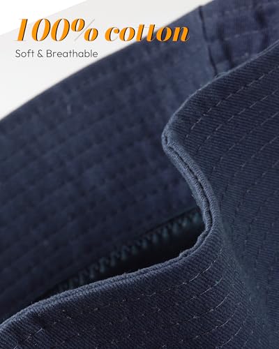 HONGTEYA Bucket Sun Hats for Woman Men Cotton Summer Beach Hat Golf Fishing - color: Navy Blue, size: Medium