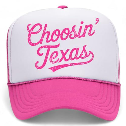 BROTHER TRUCKERS Choosin' Texas Distressed Mesh Back Hat - color: Hot Pink/White