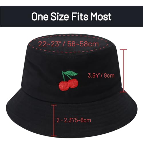 Cotton Bucket Hat for Women Men Summer Travel Sun Beach Bucket Cap, Unisex Outdoor Fisherman Hat - color: Cherry Black