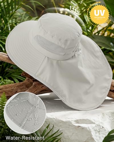 Women Sun Hats UV Protection Wide Brim with Bucket Ponytail Hole - color: Light Gray