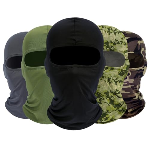 ROXUN Balaclava Ski Mask, 5 Pack Neck Gaiter Motorcycle Summer Cooling - color: Black+mossy Camo+camouflage+army Green+dark Gray