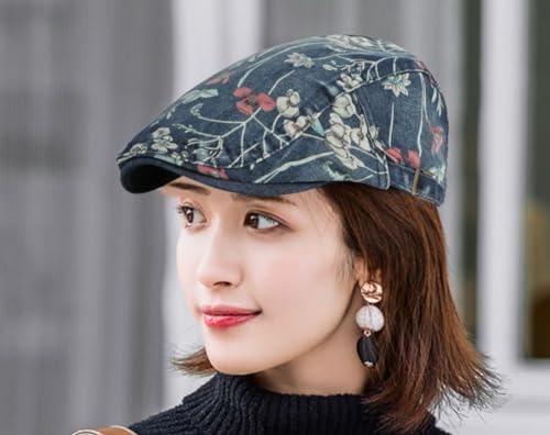 Quanhaigou Unisex Denim Newsboy Hats Flat Ivy Gatsby Cabbie Driving Berets Hat Cotton Dad Cap for Men Women - color: Denim Floral