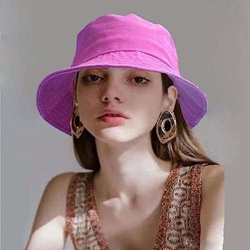 Premium Cotton Bucket Hats,Packable Hats for Men Women,Summer Bucket Hat,Fishing Sun Hats - color: Rose