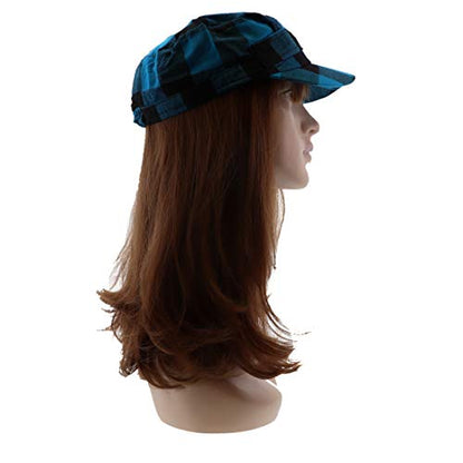 Plaid Hat with Buckle Newsboy Cap for Women - color: Blue