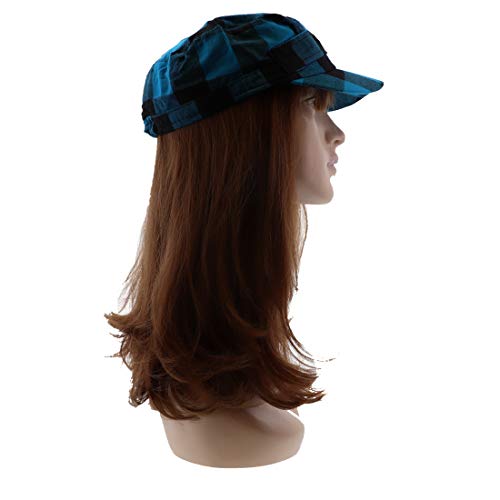 Plaid Hat with Buckle Newsboy Cap for Women - color: Blue