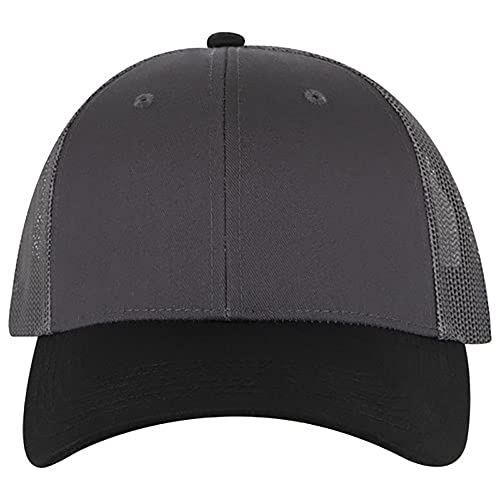 Ashen Fane 6 Panel Blend Twill Structured Low Profile Mesh Back Snapback Trucker Hat - color: Blk/Ch.gry/Ch.gry