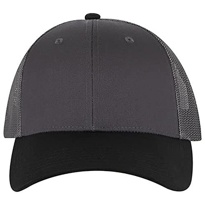 Ashen Fane 6 Panel Blend Twill Structured Low Profile Mesh Back Snapback Trucker Hat - color: Blk/Ch.gry/Ch.gry
