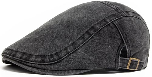 Denim Newsboy Cap for Unisex Adjustable Cotton - color: Black