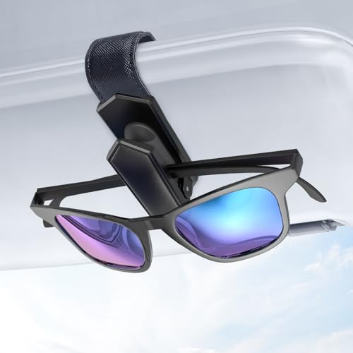 Veharvim Sunglass Holder for Car (One-Handed-Operation, Gentle & Secure Hold, Silicone Padded, Universal Fit, Metal Clip) Visor Sunglass Holder Clip,Visor Sunglass(Black, 1 Pack) - color: Black, size: 1 Pack