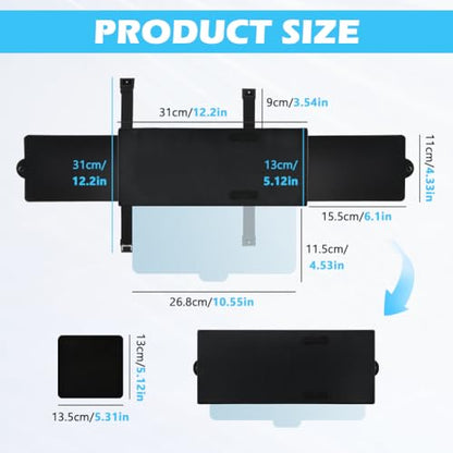 Sun Visor Extender for Car, Adjustable Visor Extender Sun Blocker with PC Lens Side Sunshade Clip-on Design Universal Waterproof Durable Automotive Accessories Universal for Most Cars