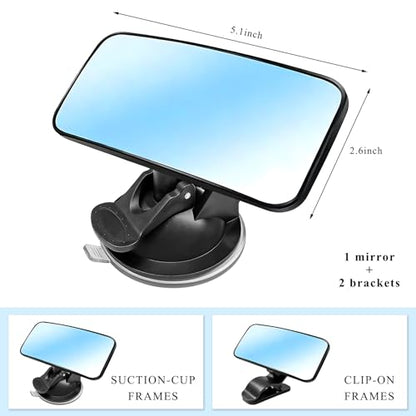 Car Interior Rearview Mirror, 360° Adjustable Wide Angle Sun Visor Backseat Mirror with Suction Cup, Universal Clip-on Safety Rear View Mirrors for Viewing Rear Passengers
