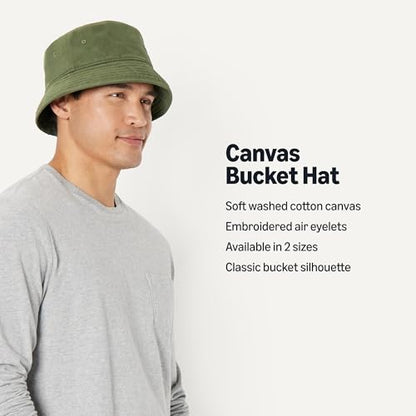 Amazon Essentials Men's Washed Cotton Canvas Bucket Hat - color: Olive, size: Large-X-Large