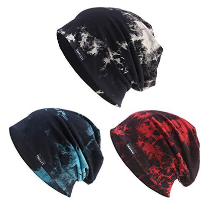 Mens Slouchy Beanie Hat Thin Baggy Summer Skull Cap - color: Black/Claret