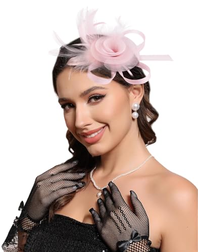 Fascinators Hats for Women Tea Party Headband Cocktail Wedding Headwear Headband for Women and Girls - color: Pink