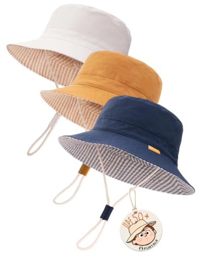 FURTALK Baby Sun Hat for Boys Girls Toddler Summer Bucket Hats Kids UPF 50+ Beach Hat - color: White+navy+caramel, size: 0-6 Months