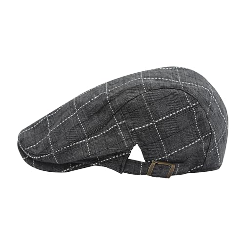 ZLYC Men Cotton Flat Cap Summer Scally Newsboy Beret Driver Hat - color: Plaid Black