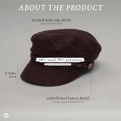 Funky Junque Greek Fisherman Newsboy Cap, Cotton Captains Bakerboy Hat - color: Wool - Brown