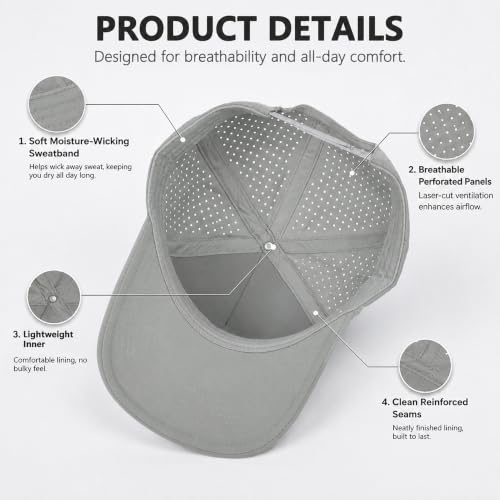 Quick Dry Baseball Cap Waterproof Snapback Trucker Golf Hat for Men Women - color: Light Gray