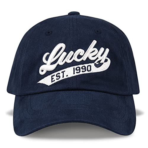 Lucky Brand Classic Cotton Adjustable | Dad Hat | Baseball Cap | Golf | Fishing | Low Profile | 5 Panel Design - color: 1990 Embroidered - Navy