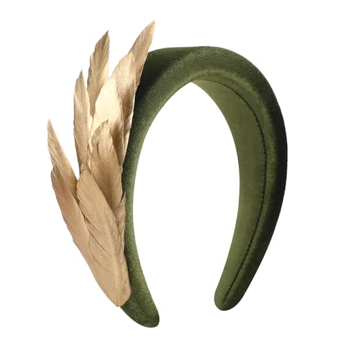 Zinniday Fashion Vintage Feather Headband - 1920s Headband Hat Cocktail Wedding Tea Party Headpiece for Women Girl - color: Champagne