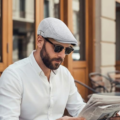 meioro Mens Cotton Newsboy Hat Adjustable Soft Fit Flat Cap for Men - color: Light Grey