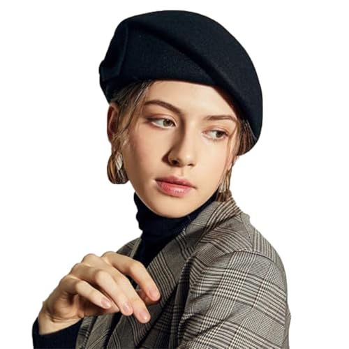 Wedding Hats for Women Vintage Wool Felt Berets Ladies Pearl Fascinator Autumn Winter Cap Bow Church Fedoras - color: Black 5