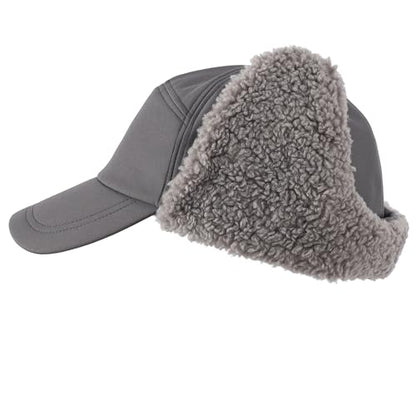 Connectyle Warm Winter Hat with Ear Flaps Mask Cold Weather Outdoor Ski Cap Water-Resistant Baseball Trapper Hat for Men - color: Grey