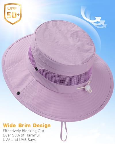 HONGTEYA Kids Sun Hat UPF 50+ Toddler Bucket Summer Hat Fishing Outdoor - color: Light Purple, size: 5-13 Years