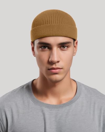 vidsel Thin Wool Fisherman Beanie for Men Short Knit Cuff Trawler Watch Hat - color: 1pcs-light Coffee